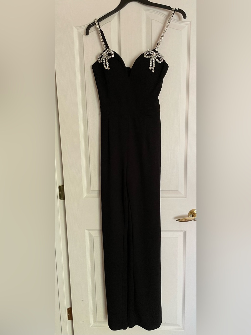 NWOT Rhinestones Crystals embellished Expensive Nights Jumpsuit tall long 34” M - Picture 5 of 13